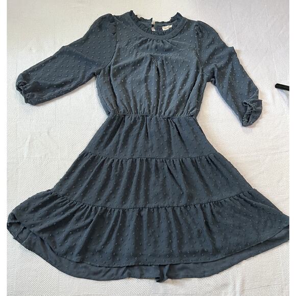 Monteau Los Angeles Dress Women's Sweetheart A- Line Ruffle Tired Blue M - Picture 1 of 16